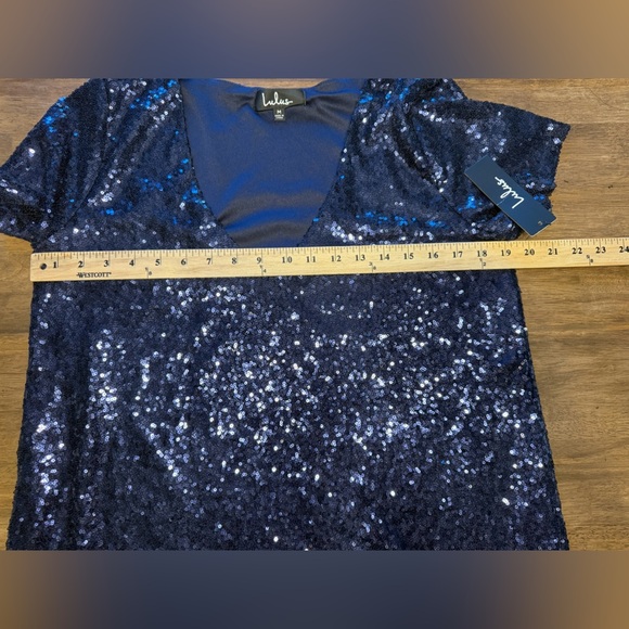Lulus Light Up The Night Navy Blue Sequin Shift Dress Women’s SZ M Mini New - Picture 8 of 9